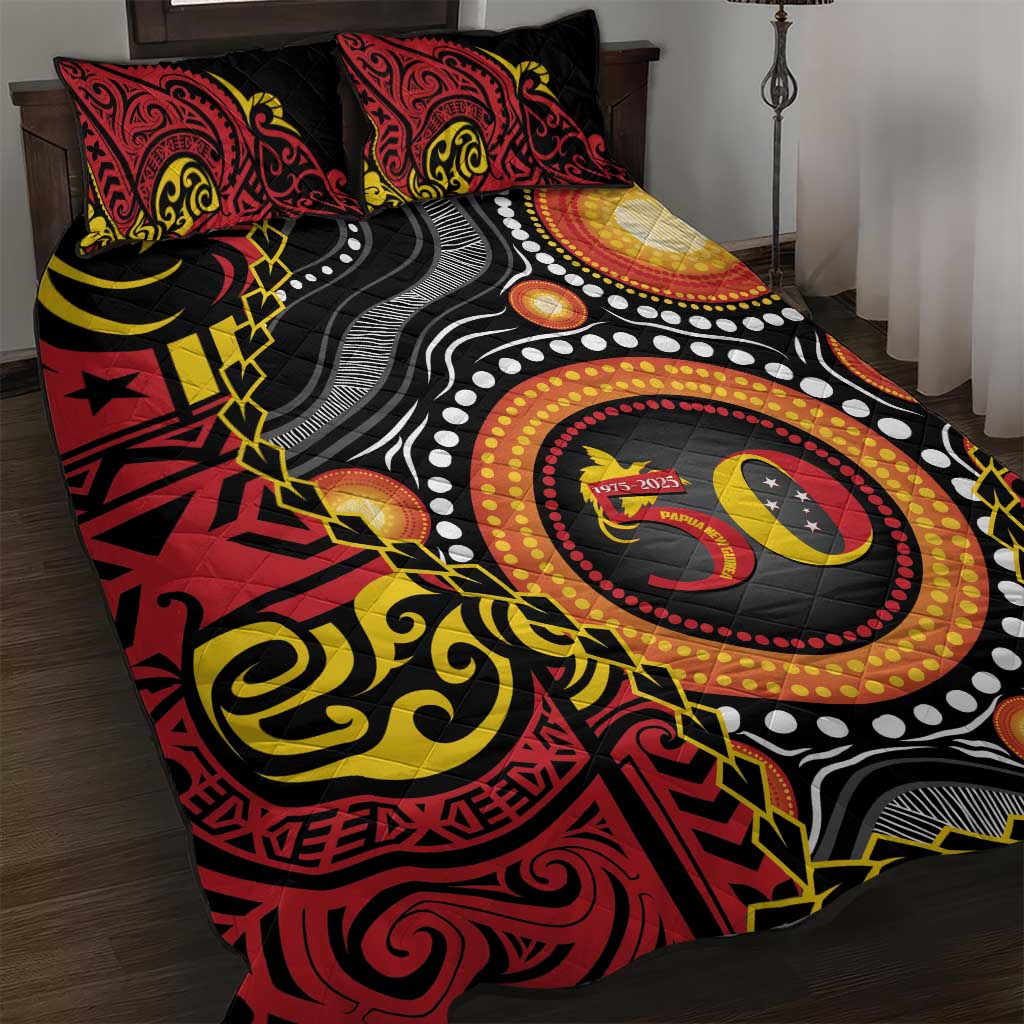 Celebrating 50 Years Papua New Guinea Quilt Bed Set Aboriginal Mix Papuan Pattern LT14 Red - Polynesian Pride
