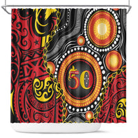Celebrating 50 Years Papua New Guinea Shower Curtain Aboriginal Mix Papuan Pattern LT14 Red - Polynesian Pride