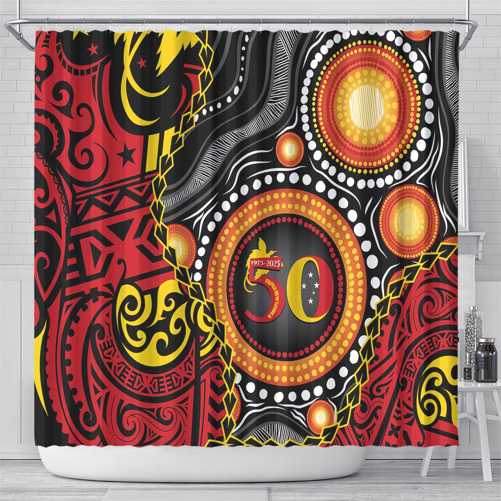 Celebrating 50 Years Papua New Guinea Shower Curtain Aboriginal Mix Papuan Pattern LT14 - Polynesian Pride