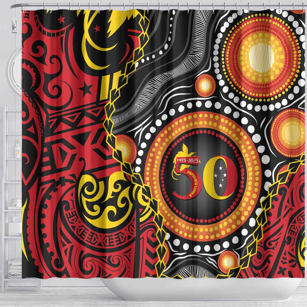 Celebrating 50 Years Papua New Guinea Shower Curtain Aboriginal Mix Papuan Pattern LT14 - Polynesian Pride