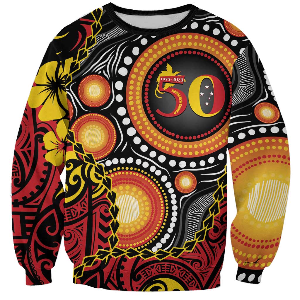 Celebrating 50 Years Papua New Guinea Sweatshirt Aboriginal Mix Papuan Pattern LT14 Unisex Red - Polynesian Pride