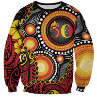 Celebrating 50 Years Papua New Guinea Sweatshirt Aboriginal Mix Papuan Pattern LT14 Unisex Red - Polynesian Pride