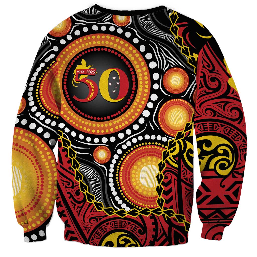 Celebrating 50 Years Papua New Guinea Sweatshirt Aboriginal Mix Papuan Pattern LT14 - Polynesian Pride