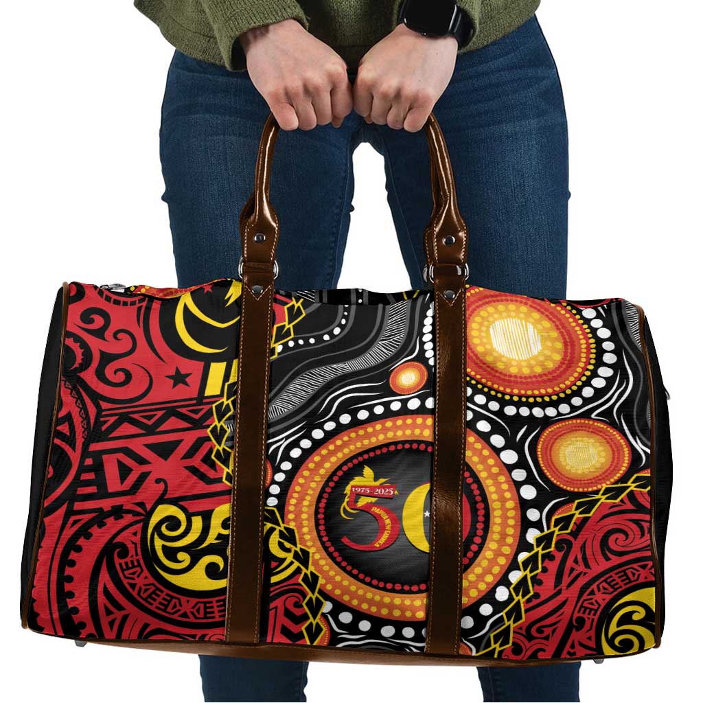 Celebrating 50 Years Papua New Guinea Travel Bag Aboriginal Mix Papuan Pattern LT14 Red - Polynesian Pride