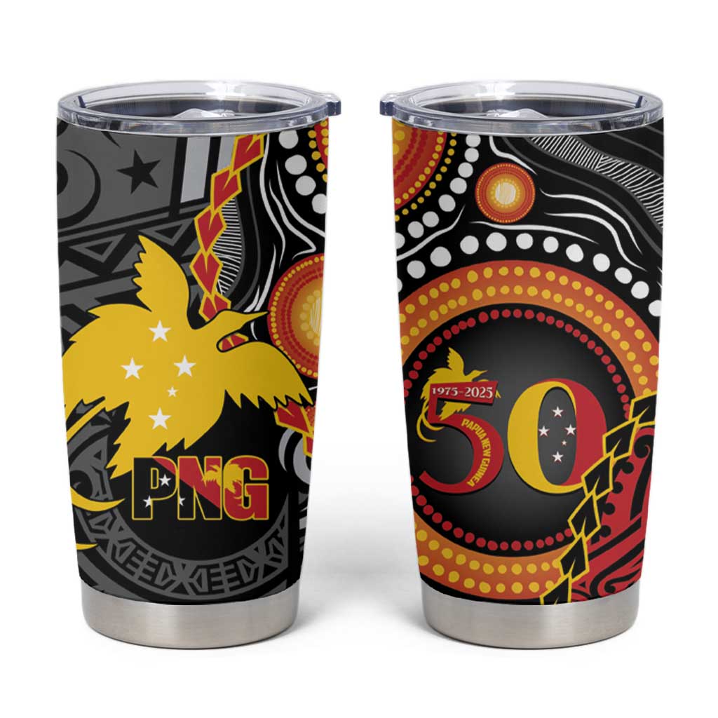 Celebrating 50 Years Papua New Guinea Tumbler Cup Aboriginal Mix Papuan Pattern LT14 Red - Polynesian Pride