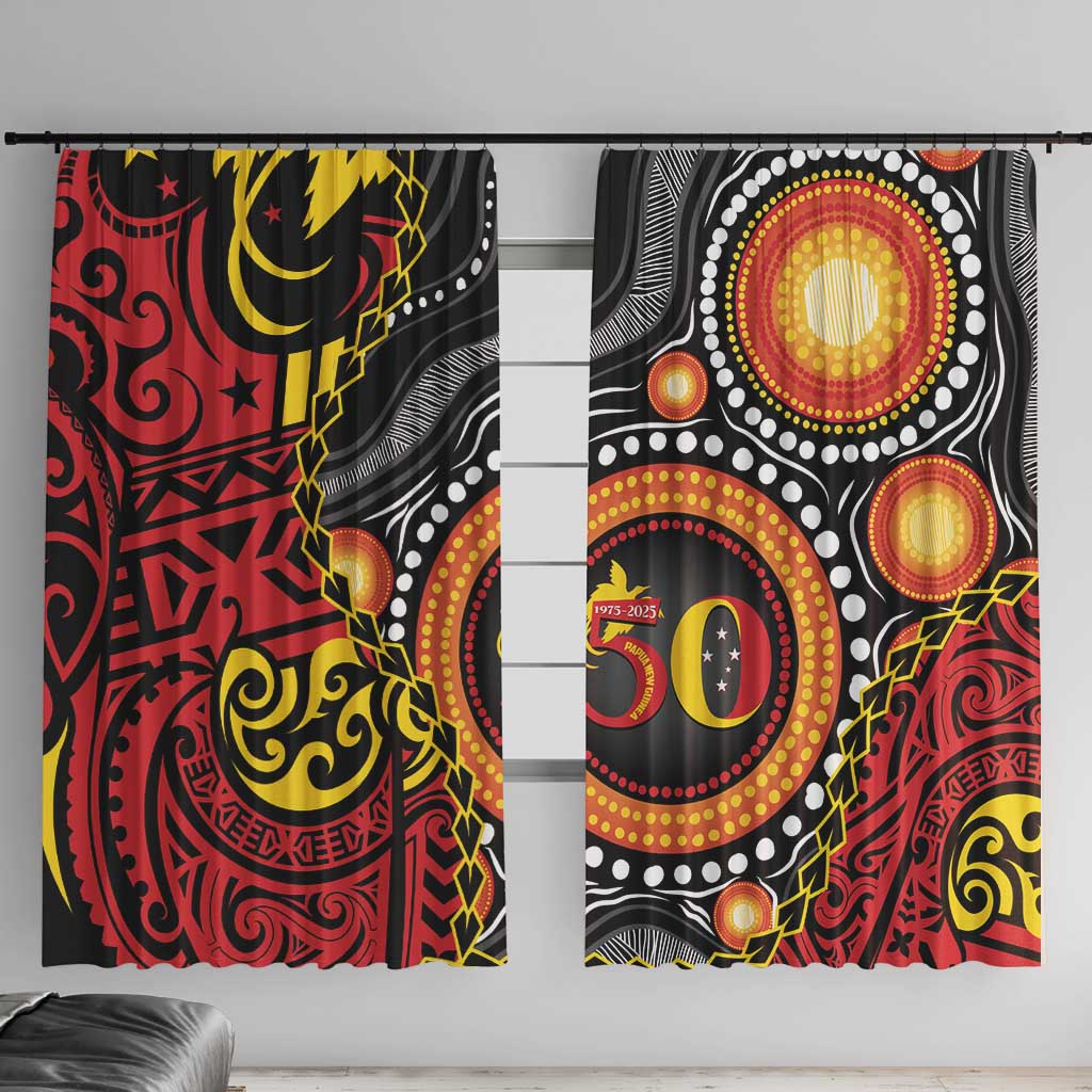 Celebrating 50 Years Papua New Guinea Window Curtain Aboriginal Mix Papuan Pattern LT14 With Hooks Red - Polynesian Pride