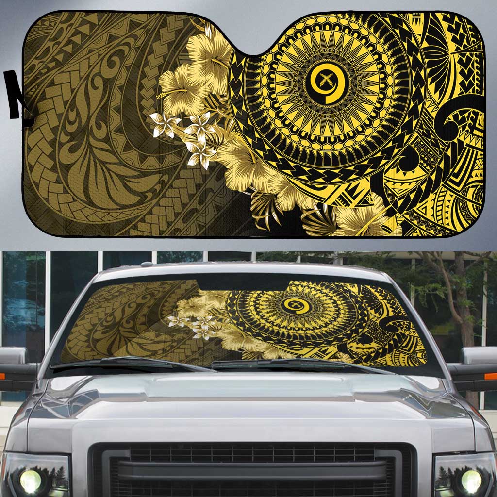 Vanuatu Auto Sun Shade Hibisus Polynesian Pattern Gold LT14 Gold - Polynesian Pride