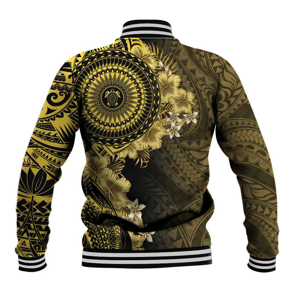 Vanuatu Baseball Jacket Hibisus Polynesian Pattern Gold LT14 - Polynesian Pride