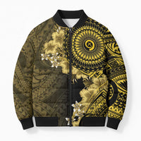 Vanuatu Bomber Puffer Jacket Hibisus Polynesian Pattern Gold LT14 Unisex Gold - Polynesian Pride