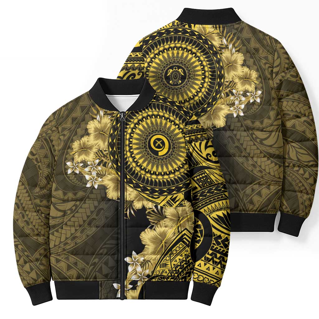 Vanuatu Bomber Puffer Jacket Hibisus Polynesian Pattern Gold LT14 - Polynesian Pride