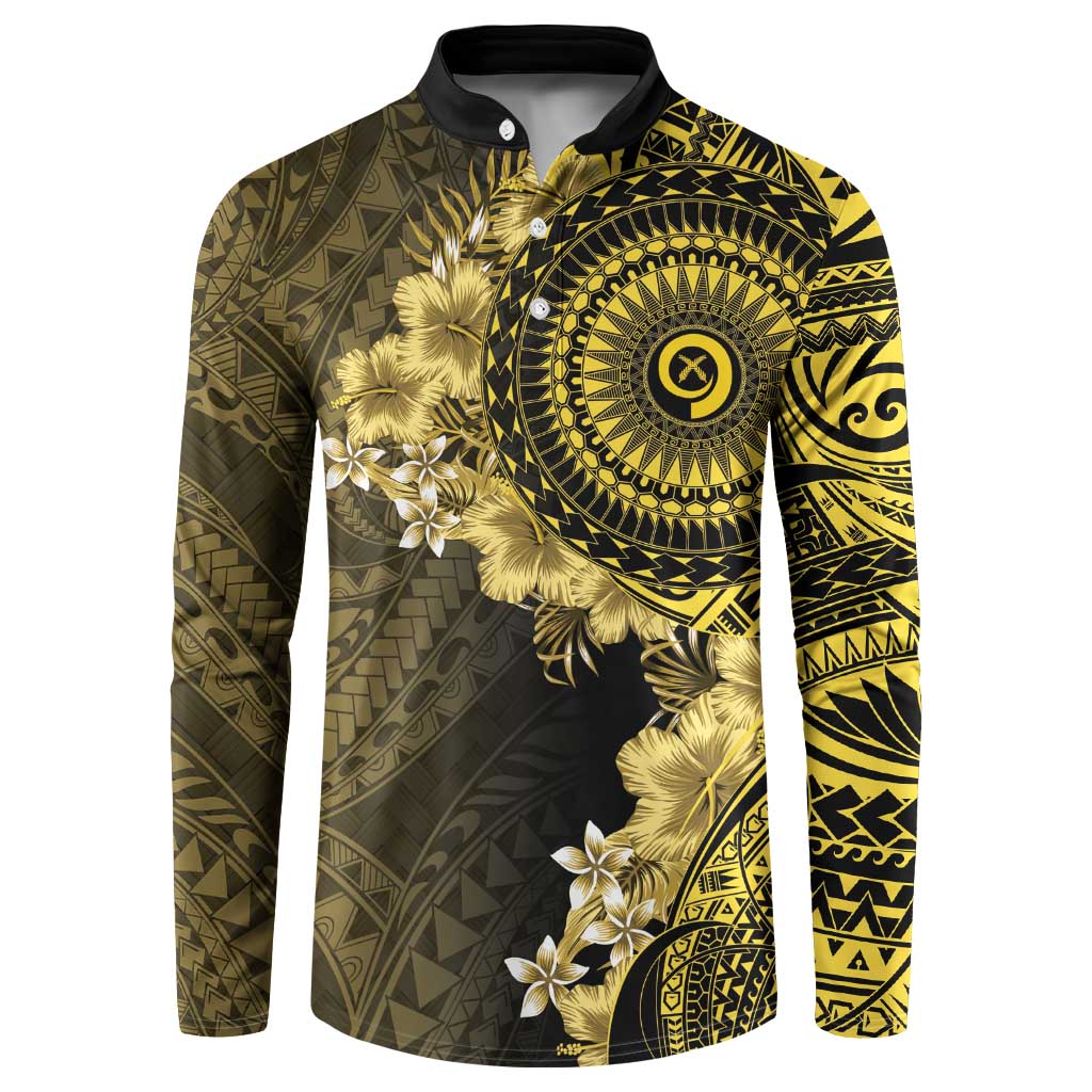 Vanuatu Button Sweatshirt Hibisus Polynesian Pattern Gold LT14 Gold - Polynesian Pride