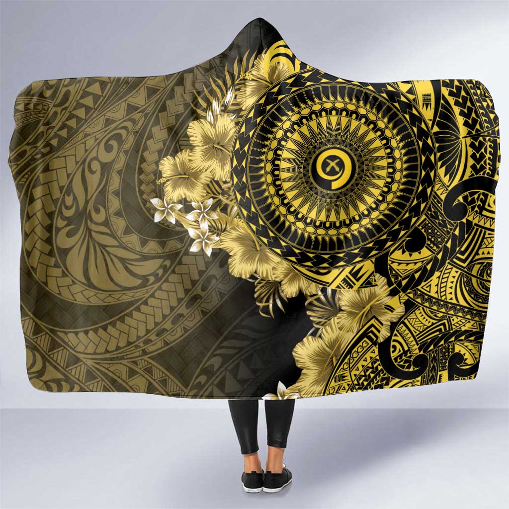 Vanuatu Hooded Blanket Hibisus Polynesian Pattern Gold LT14 One Size Gold - Polynesian Pride
