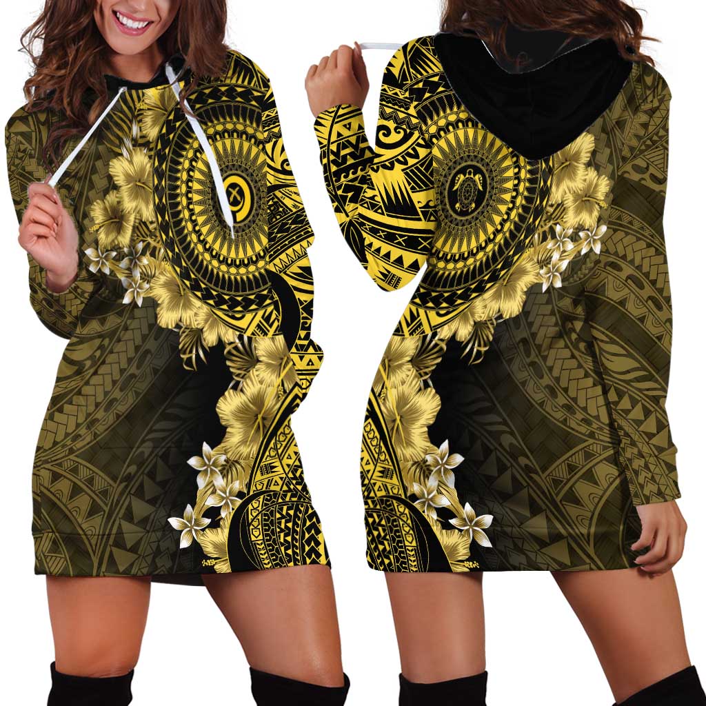 Vanuatu Hoodie Dress Hibisus Polynesian Pattern Gold LT14 - Polynesian Pride