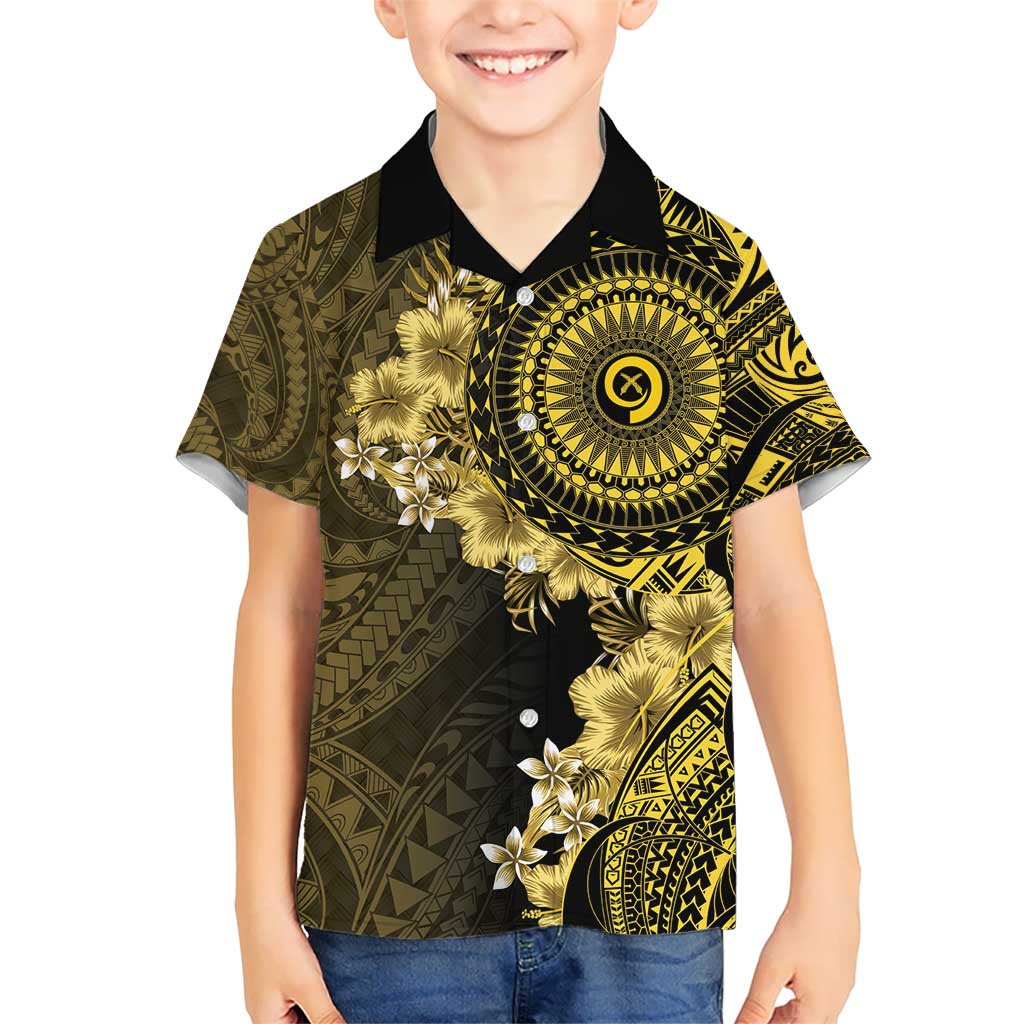 Vanuatu Kid Hawaiian Shirt Hibisus Polynesian Pattern Gold LT14 Kid Gold - Polynesian Pride