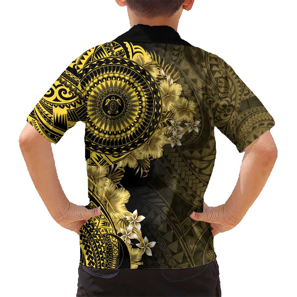 Vanuatu Kid Hawaiian Shirt Hibisus Polynesian Pattern Gold LT14 - Polynesian Pride