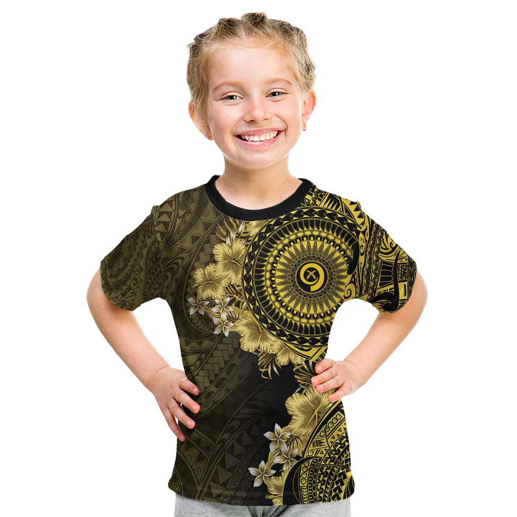 Vanuatu Kid T Shirt Hibisus Polynesian Pattern Gold LT14 Gold - Polynesian Pride