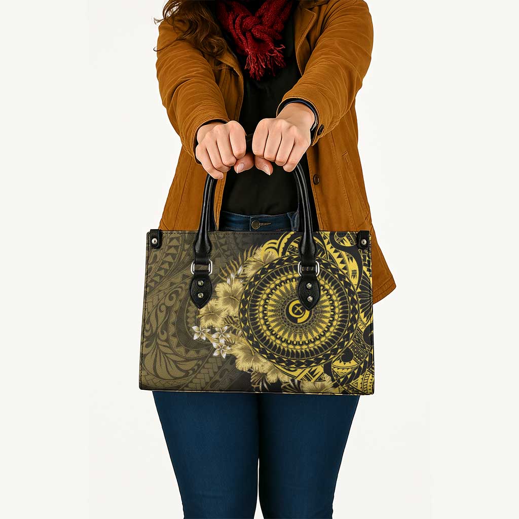 Vanuatu Leather Bag Hibisus Polynesian Pattern Gold LT14 - Polynesian Pride