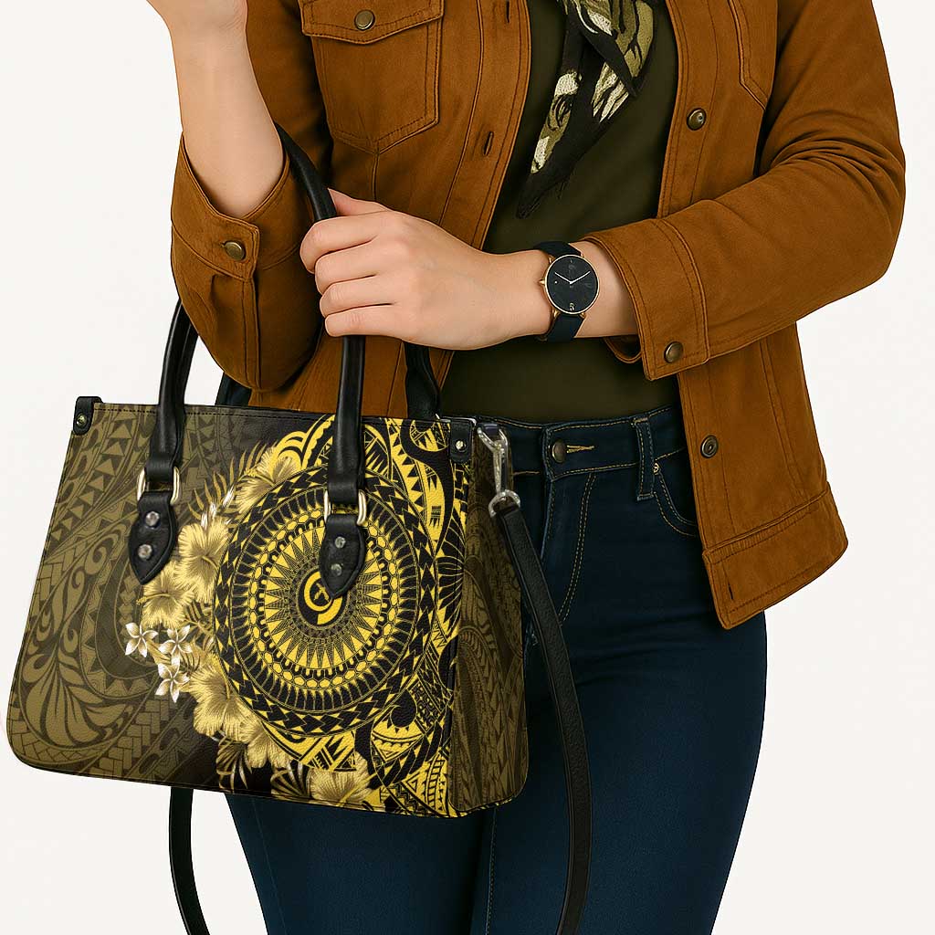 Vanuatu Leather Bag Hibisus Polynesian Pattern Gold LT14 - Polynesian Pride