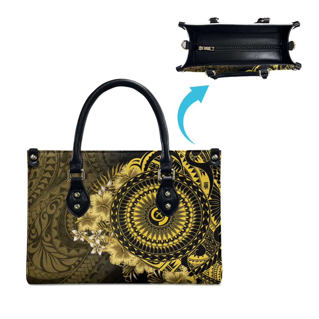 Vanuatu Leather Bag Hibisus Polynesian Pattern Gold LT14 - Polynesian Pride