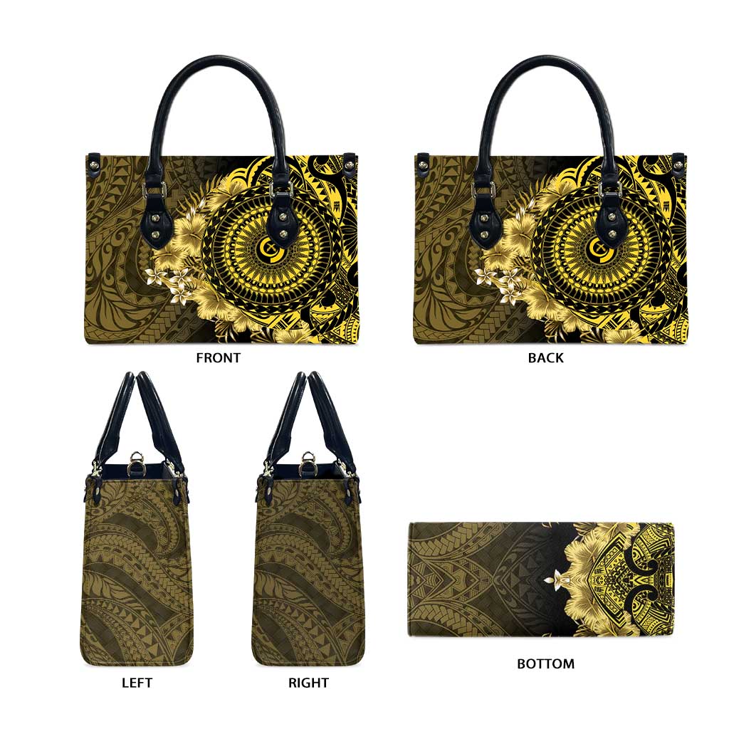 Vanuatu Leather Bag Hibisus Polynesian Pattern Gold LT14 - Polynesian Pride