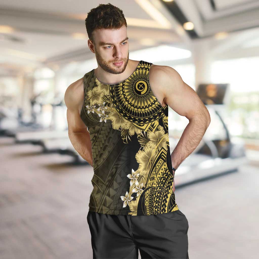 Vanuatu Men Tank Top Hibisus Polynesian Pattern Gold LT14 Gold - Polynesian Pride
