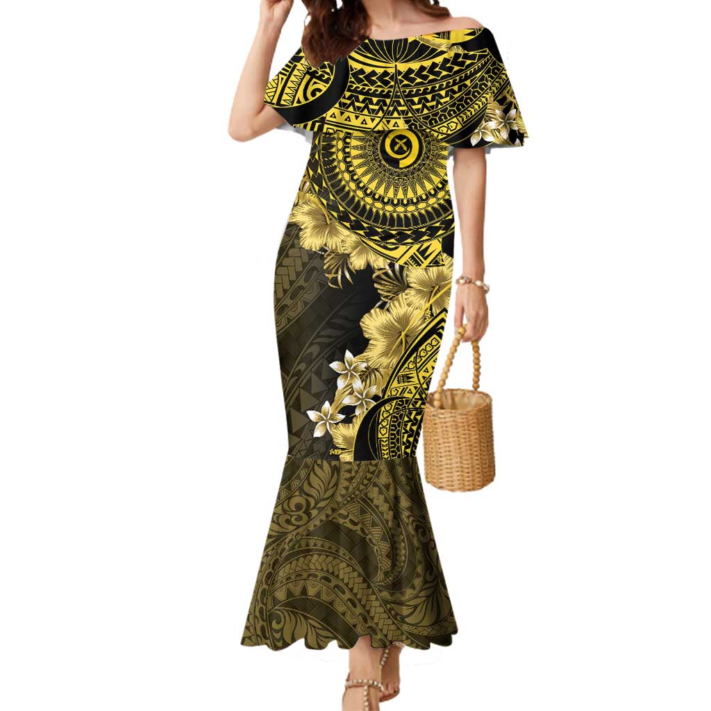 Vanuatu Mermaid Dress Hibisus Polynesian Pattern Gold LT14 Women Gold - Polynesian Pride