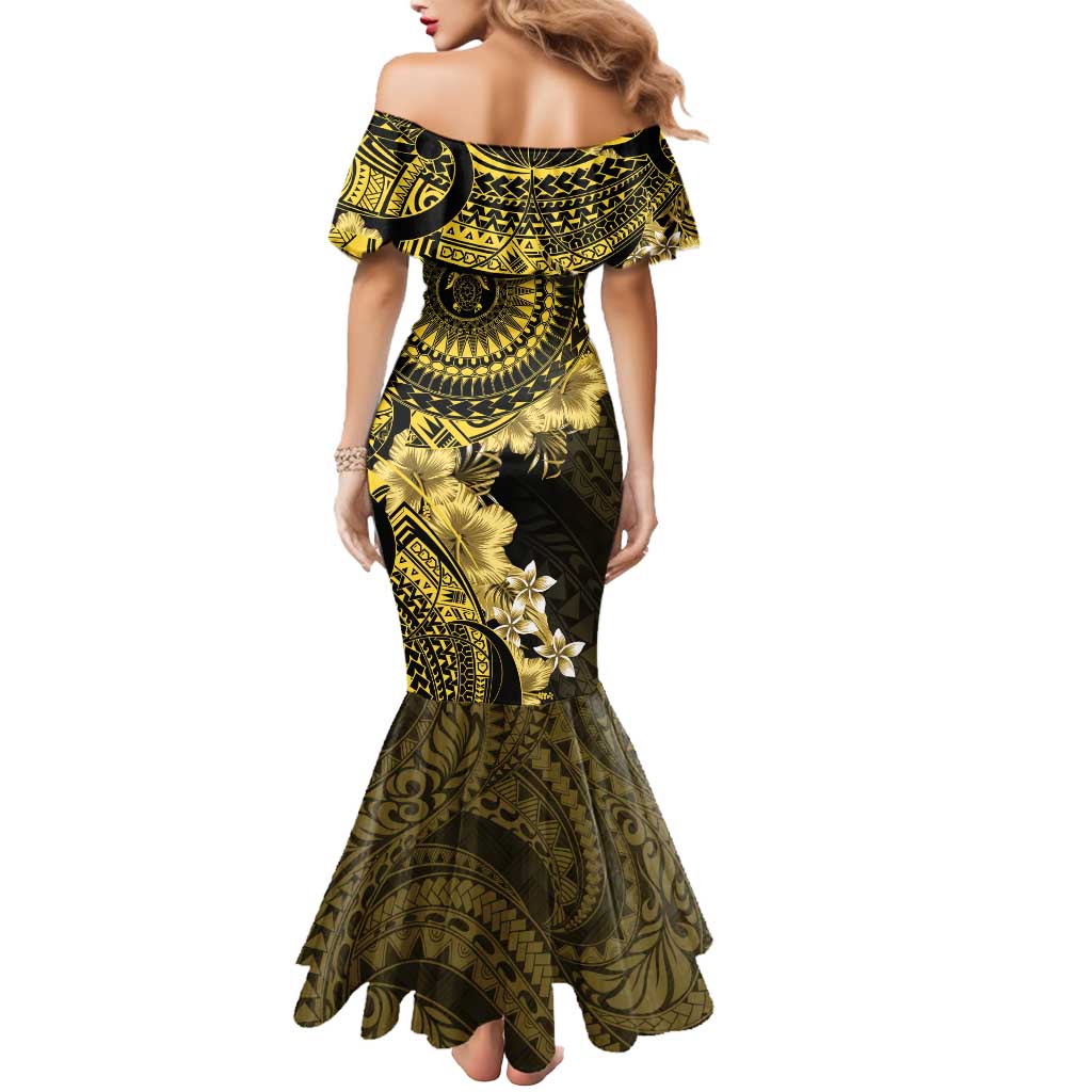 Vanuatu Mermaid Dress Hibisus Polynesian Pattern Gold LT14 - Polynesian Pride