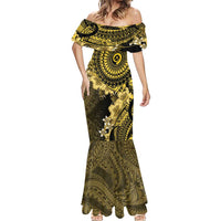 Vanuatu Mermaid Dress Hibisus Polynesian Pattern Gold LT14 - Polynesian Pride