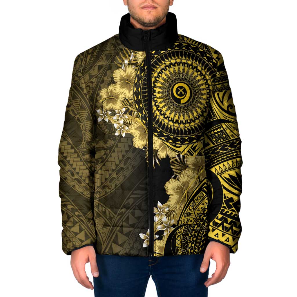 Vanuatu Padded Jacket Hibisus Polynesian Pattern Gold LT14 Men Gold - Polynesian Pride
