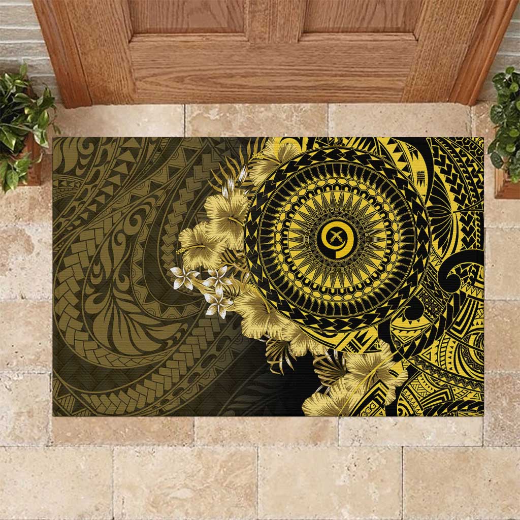 Vanuatu Rubber Doormat Hibisus Polynesian Pattern Gold LT14 Gold - Polynesian Pride