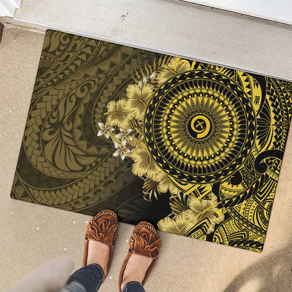 Vanuatu Rubber Doormat Hibisus Polynesian Pattern Gold LT14 - Polynesian Pride