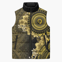 Vanuatu Sleeveless Puffer Jacket Hibisus Polynesian Pattern Gold LT14 Unisex Gold - Polynesian Pride