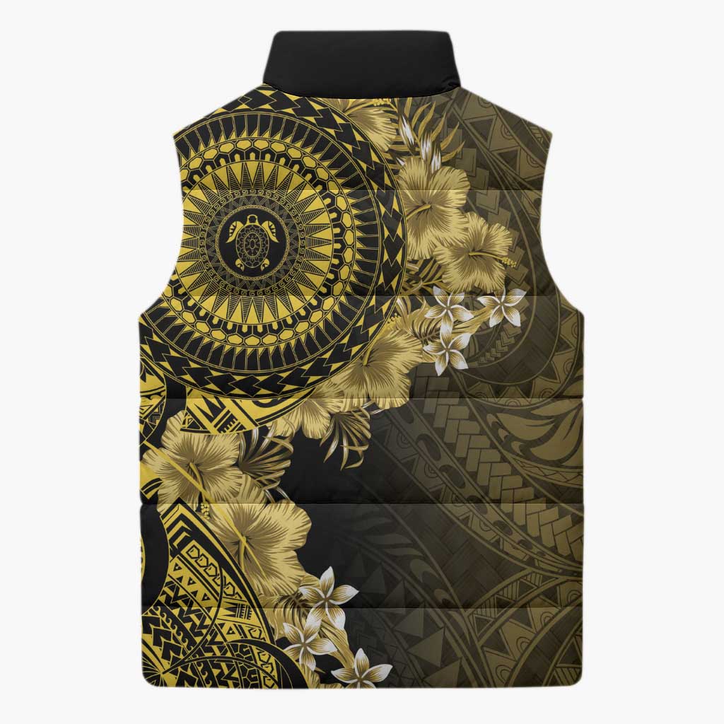 Vanuatu Sleeveless Puffer Jacket Hibisus Polynesian Pattern Gold LT14 - Polynesian Pride