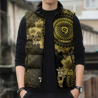 Vanuatu Sleeveless Puffer Jacket Hibisus Polynesian Pattern Gold LT14 - Polynesian Pride