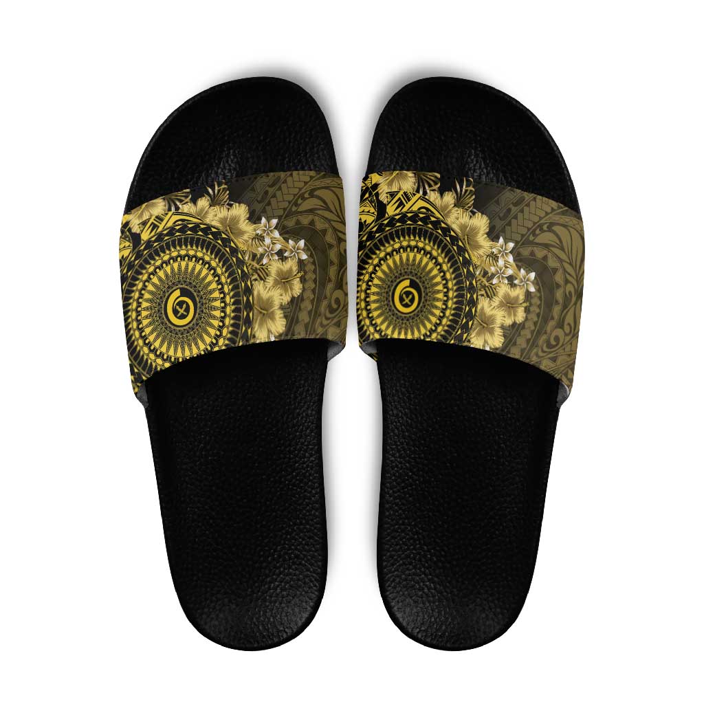 Vanuatu Slide Sandals Hibisus Polynesian Pattern Gold LT14 Gold - Polynesian Pride