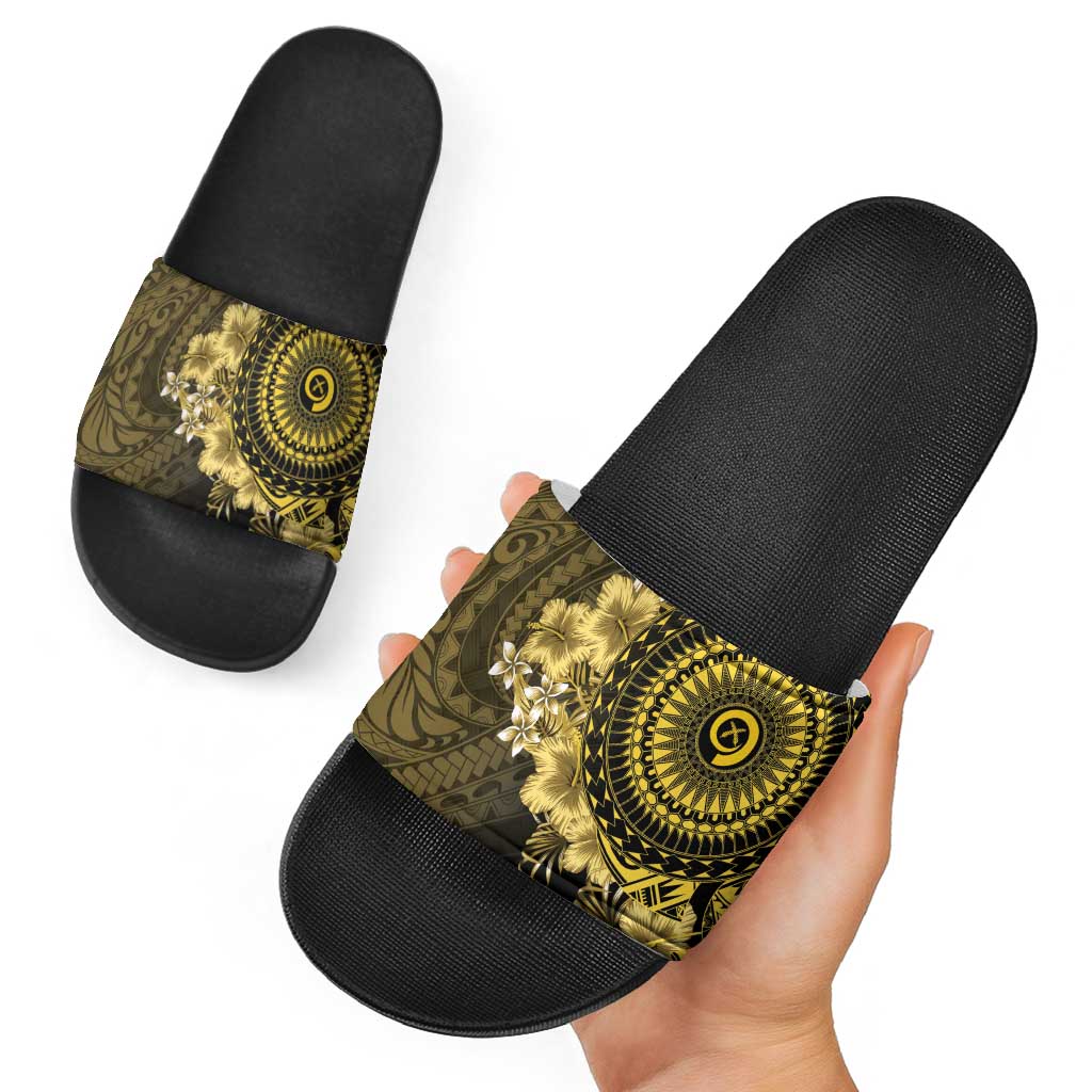 Vanuatu Slide Sandals Hibisus Polynesian Pattern Gold LT14 - Polynesian Pride
