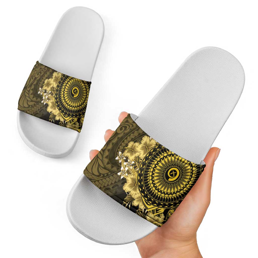 Vanuatu Slide Sandals Hibisus Polynesian Pattern Gold LT14 - Polynesian Pride