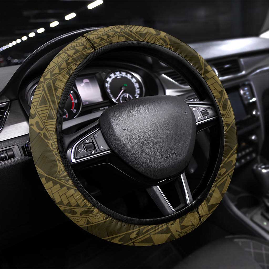 Vanuatu Steering Wheel Cover Hibisus Polynesian Pattern Gold LT14 Universal Fit Gold - Polynesian Pride