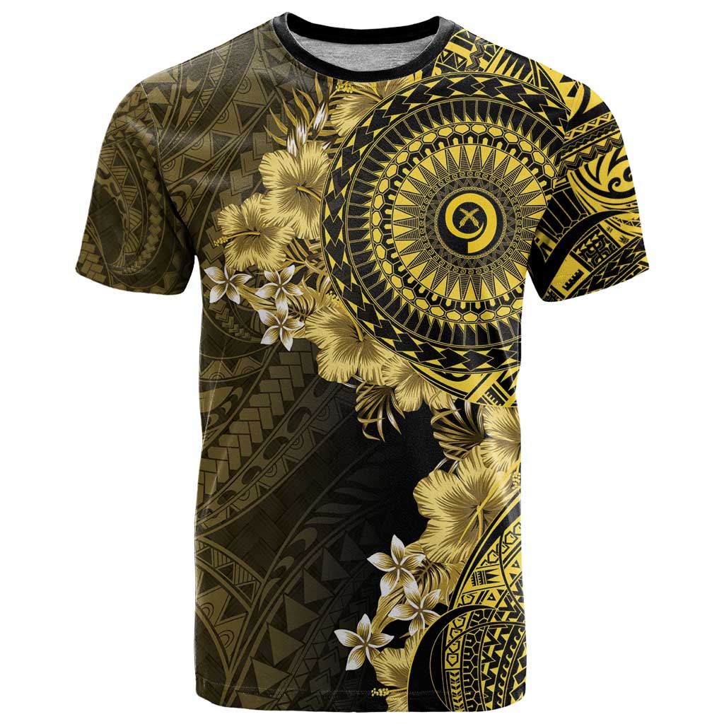 Vanuatu T Shirt Hibisus Polynesian Pattern Gold LT14 Gold - Polynesian Pride