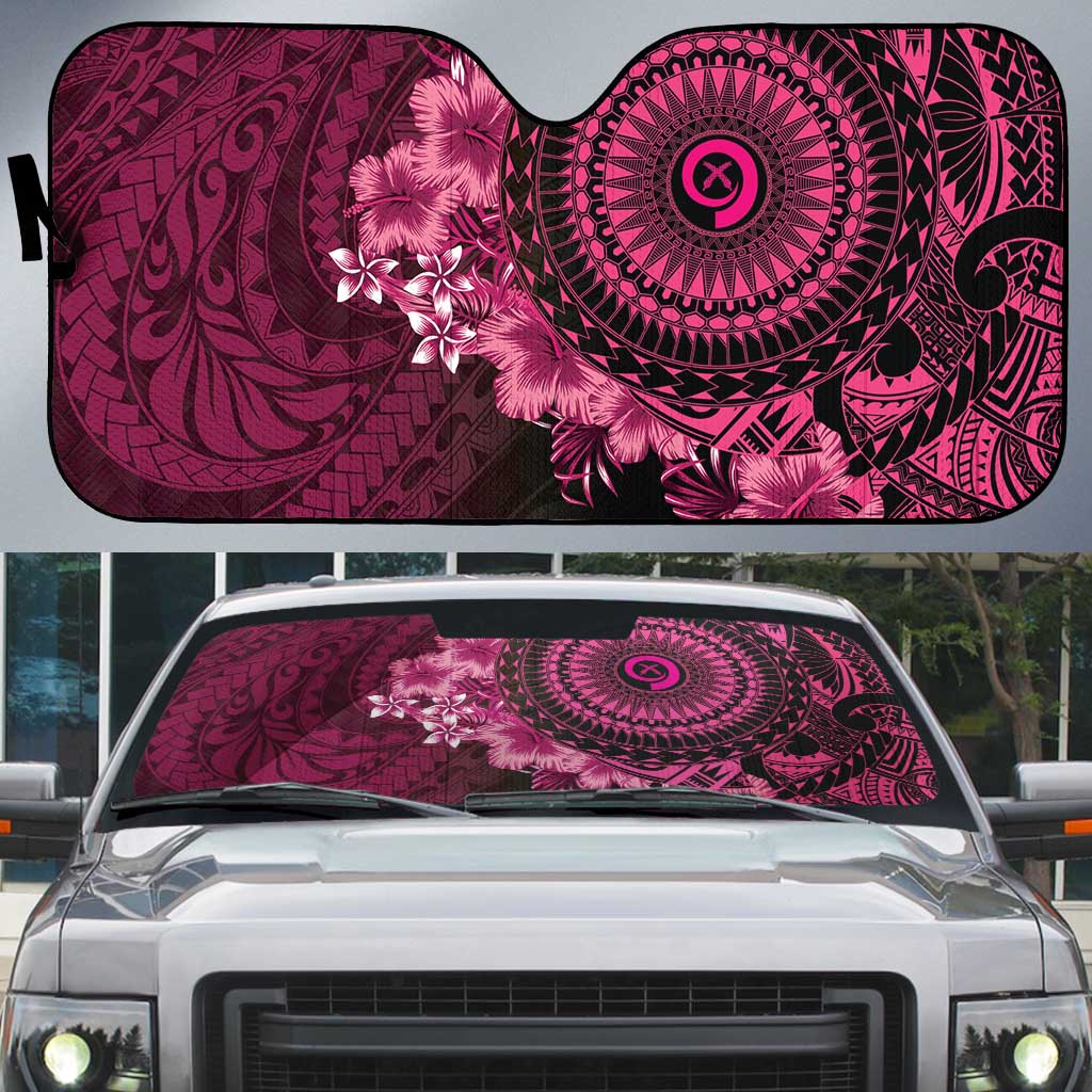 Vanuatu Auto Sun Shade Hibisus Polynesian Pattern Pink LT14 Pink - Polynesian Pride