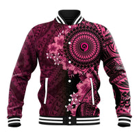 Vanuatu Baseball Jacket Hibisus Polynesian Pattern Pink LT14 Unisex Pink - Polynesian Pride