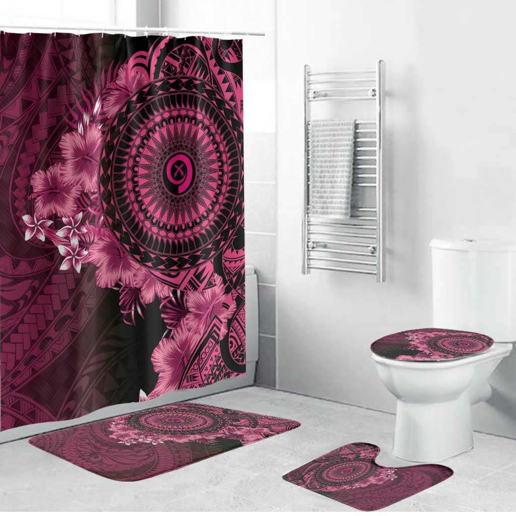 Vanuatu Bathroom Set Hibisus Polynesian Pattern Pink LT14 Bathroom Set (4 pcs) Pink - Polynesian Pride