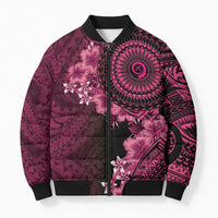 Vanuatu Bomber Puffer Jacket Hibisus Polynesian Pattern Pink LT14 Unisex Pink - Polynesian Pride