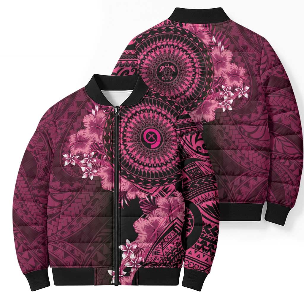 Vanuatu Bomber Puffer Jacket Hibisus Polynesian Pattern Pink LT14 - Polynesian Pride