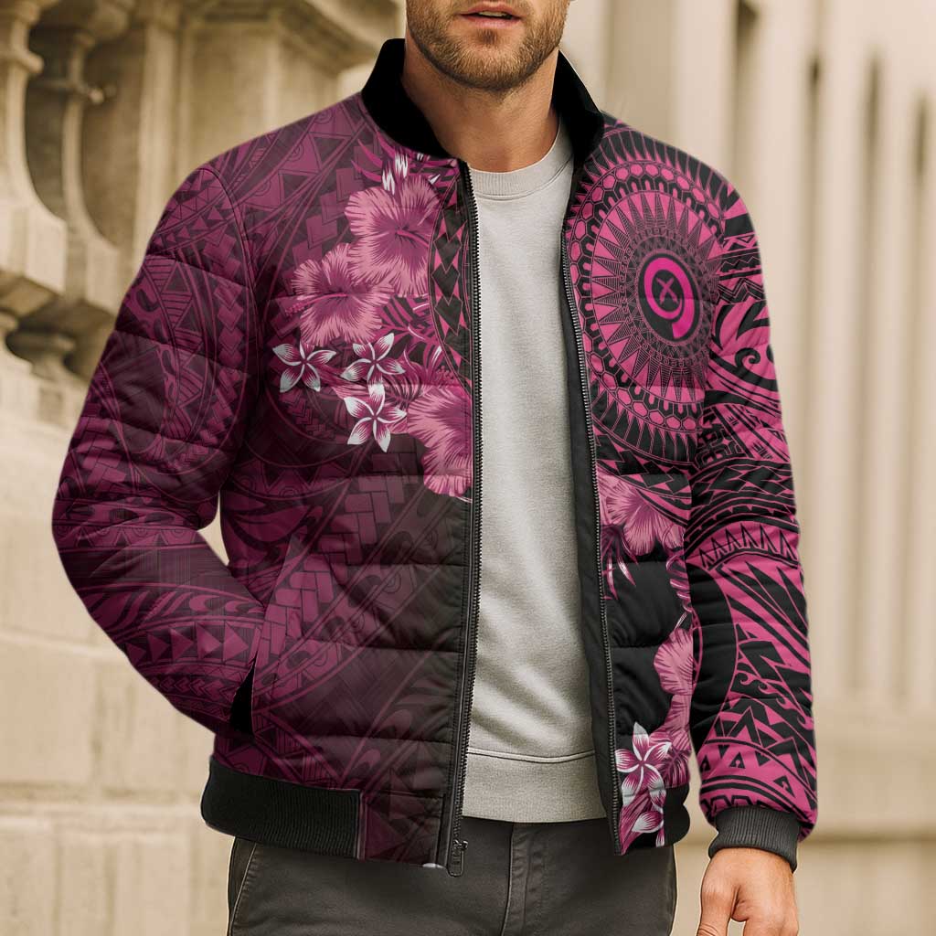 Vanuatu Bomber Puffer Jacket Hibisus Polynesian Pattern Pink LT14 - Polynesian Pride
