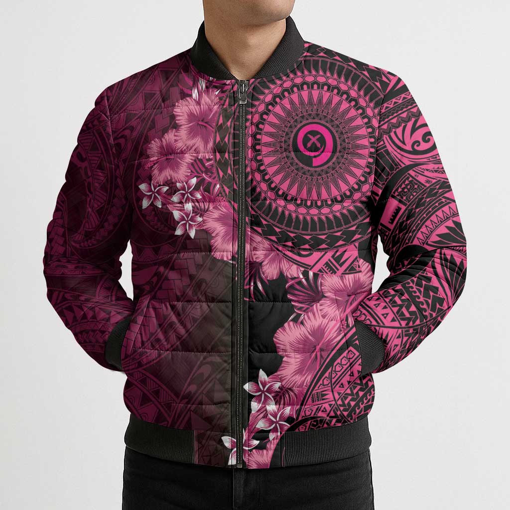 Vanuatu Bomber Puffer Jacket Hibisus Polynesian Pattern Pink LT14 - Polynesian Pride