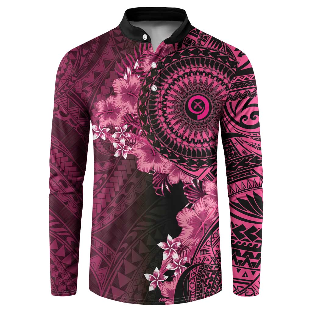 Vanuatu Button Sweatshirt Hibisus Polynesian Pattern Pink LT14 Pink - Polynesian Pride