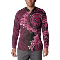 Vanuatu Button Sweatshirt Hibisus Polynesian Pattern Pink LT14 - Polynesian Pride