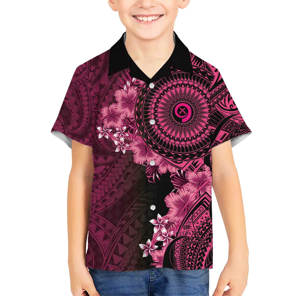 Vanuatu Kid Hawaiian Shirt Hibisus Polynesian Pattern Pink LT14 Kid Pink - Polynesian Pride