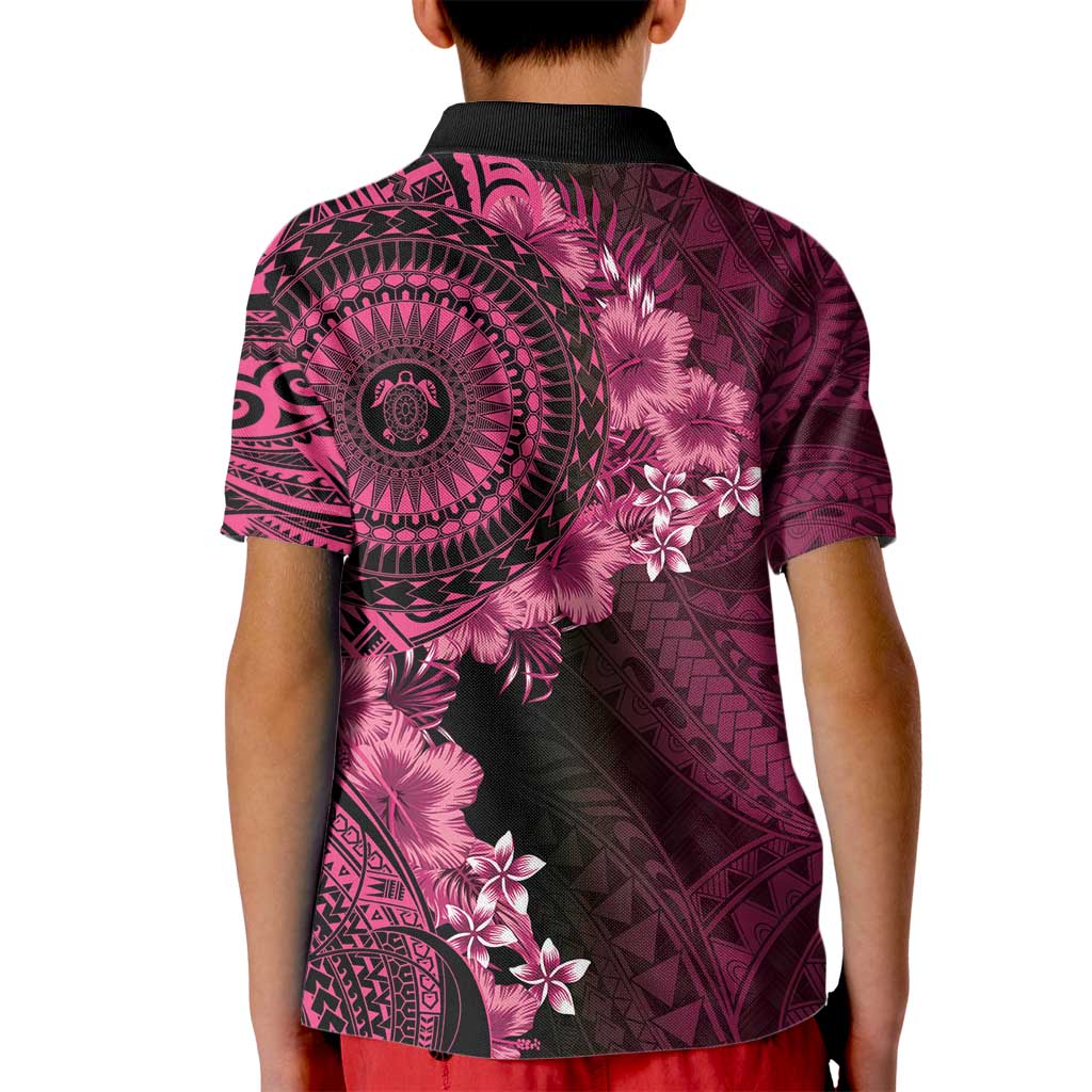 Vanuatu Kid Polo Shirt Hibisus Polynesian Pattern Pink LT14 - Polynesian Pride
